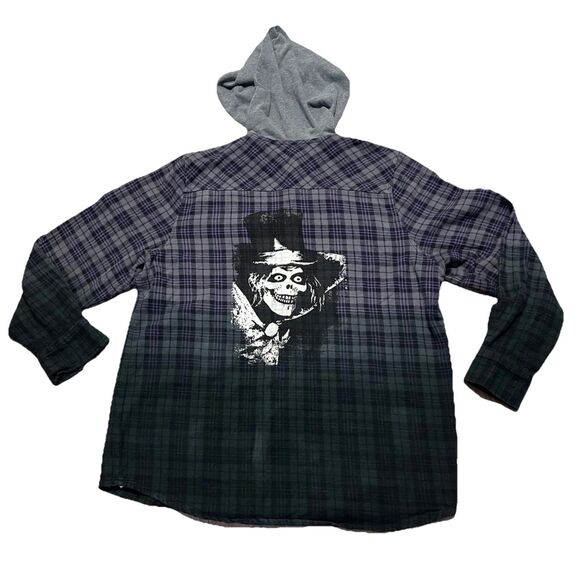 Disney The Haunted Mansion Plaid Flannel Woven Hoodie Shacket Shirt Large - Picture 13 of 13